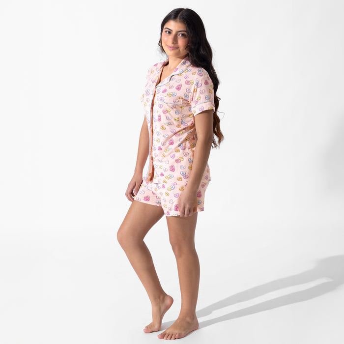 Candy Hearts Pink Bamboo Women's Pajama Short Set