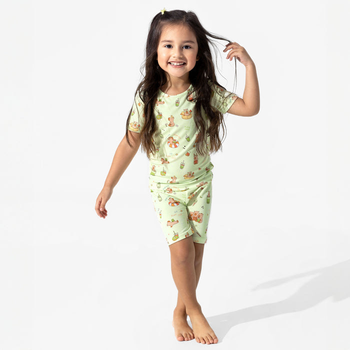 Capybara Boba Bamboo Kids Pajama Short Set