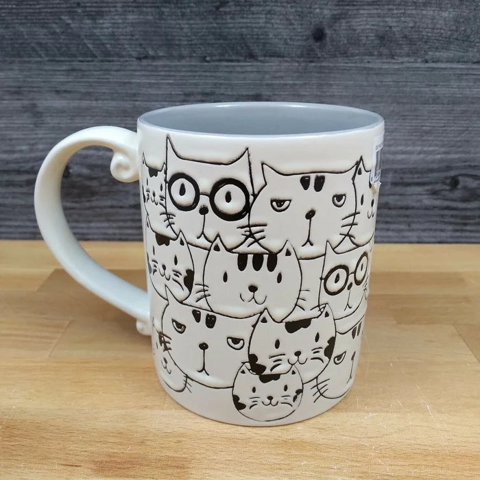 Cat Face Ceramic Coffee Mug Embossed Tea Cup 16oz (473ml) By Blue Sky