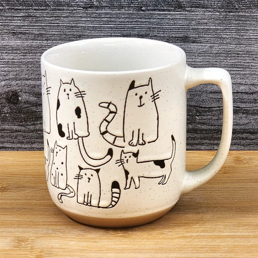 Cat Lover Coffee Mug Whimsical Embossed Ceramic Tea Cup Blue Sky 17oz