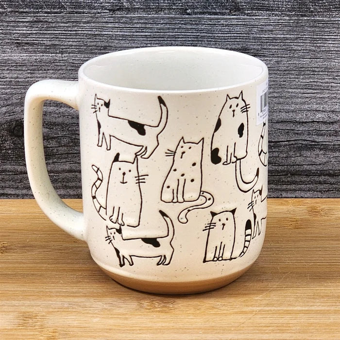 Cat Lover Coffee Mug Whimsical Embossed Ceramic Tea Cup Blue Sky 17oz