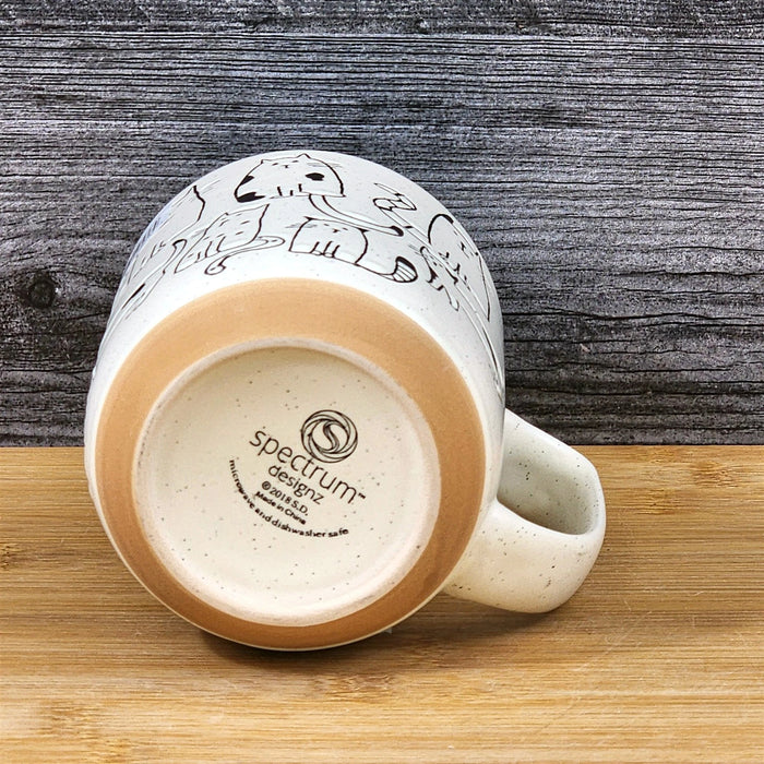 Cat Lover Coffee Mug Whimsical Embossed Ceramic Tea Cup Blue Sky 17oz