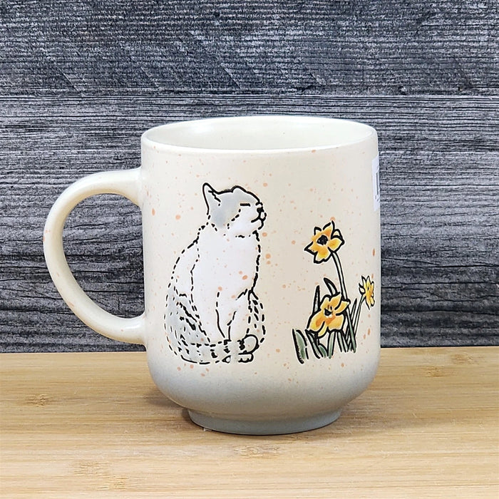 Cat Lover Coffee Mug Whimsical Floral Embossed Ceramic Tea Cup Blue Sky 17oz