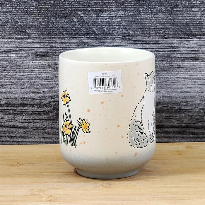 Cat Lover Coffee Mug Whimsical Floral Embossed Ceramic Tea Cup Blue Sky 17oz