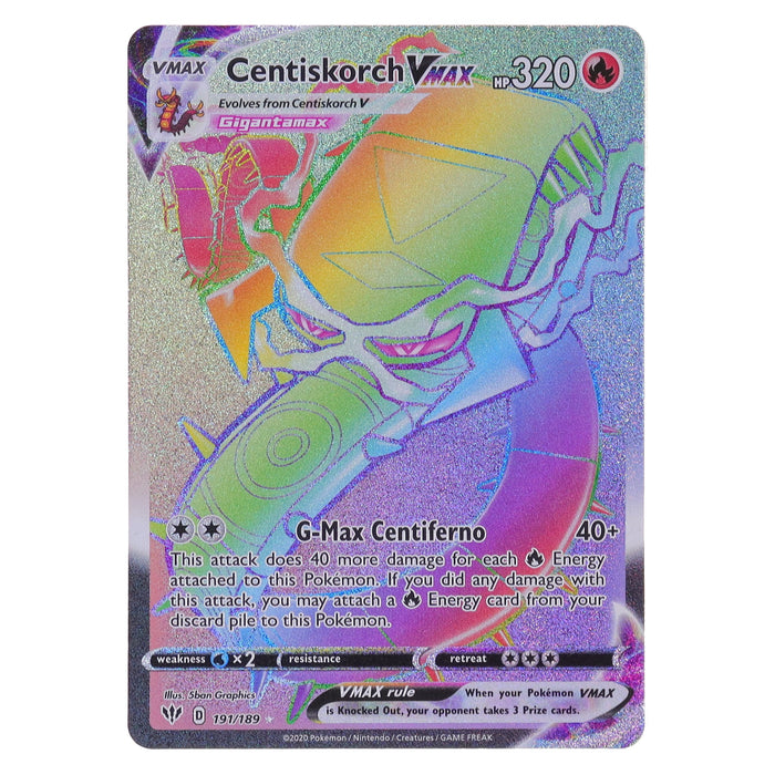 Pokemon TCG Centiskorch VMAX Full Art Secret Rare Darkness Ablaze #191