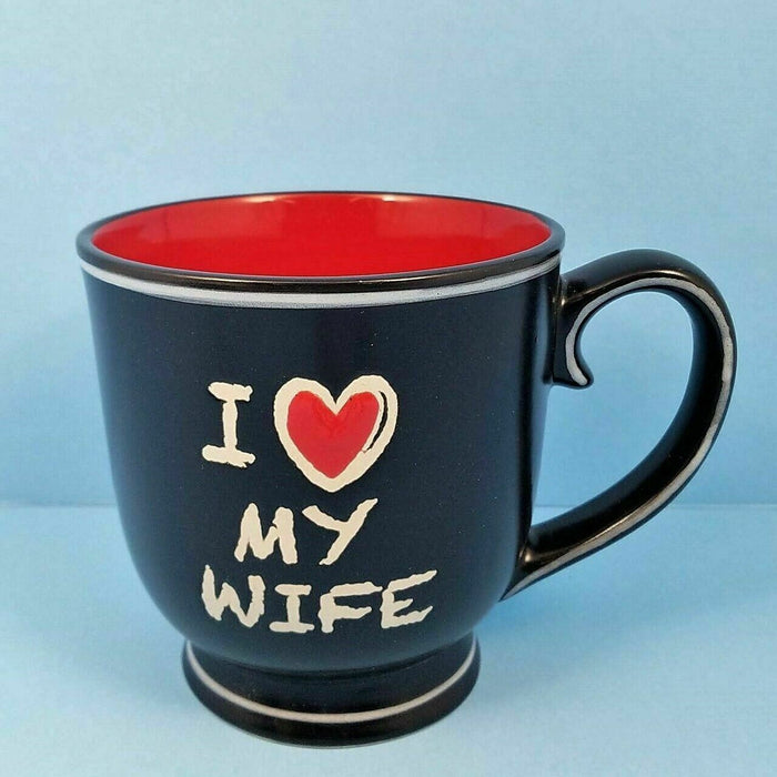 Chalkboard Coffee Mug Cup I Heart My Wife Ceramic Embossed Black Red Blue Sky