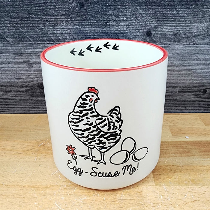 Chicken Planter 5" Utensil Holders Farm Barnyard Ceramic Canister Blue Sky