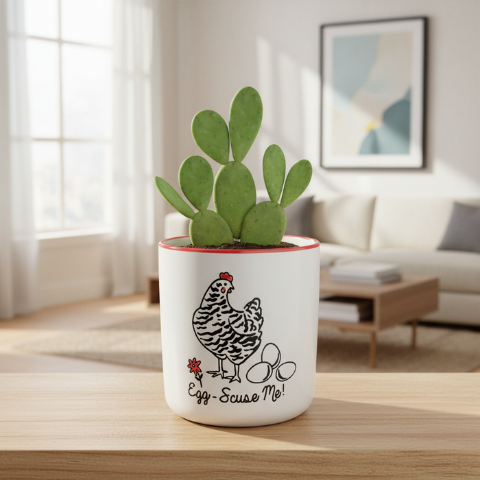 Chicken Planter 5" Utensil Holders Farm Barnyard Ceramic Canister Blue Sky