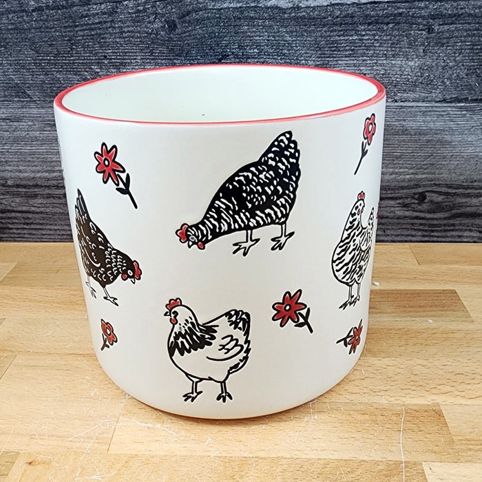 Chicken Planter 6.5" Utensil Holders Farm Barnyard Ceramic Canister Blue Sky