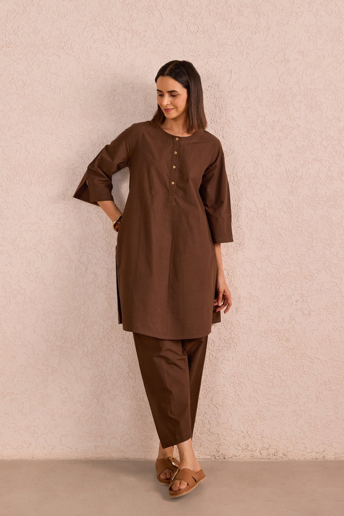 Chocolate Brown Cotton Co-ord Set - Tara-C-Tara
