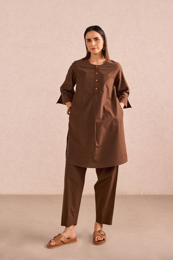 Chocolate Brown Cotton Co-ord Set - Tara-C-Tara