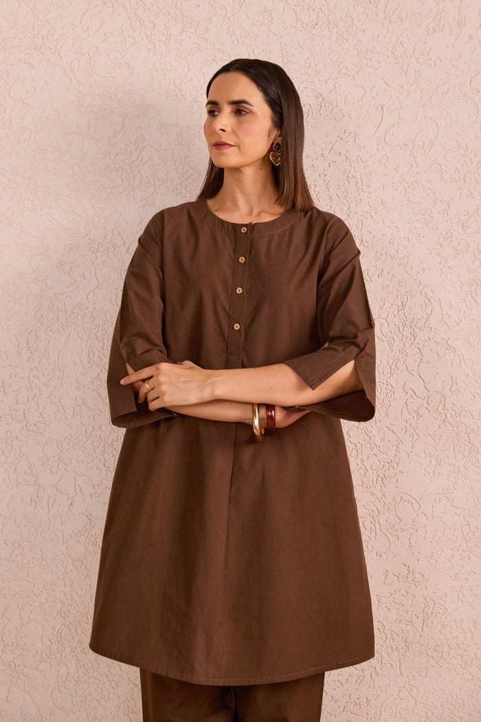 Chocolate Brown Cotton Co-ord Set - Tara-C-Tara