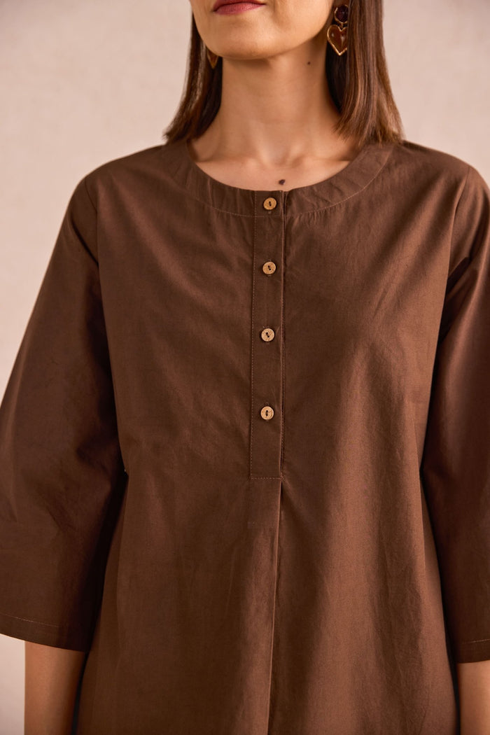 Chocolate Brown Cotton Co-ord Set - Tara-C-Tara