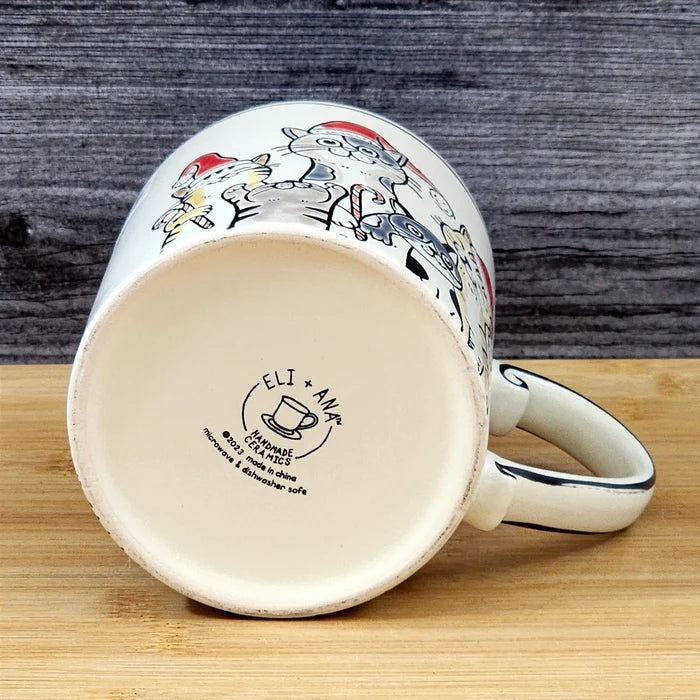 Christmas Cats in Santa Hat Ceramic Mug Blue Sky Ceramic Red Cup Holiday 21oz