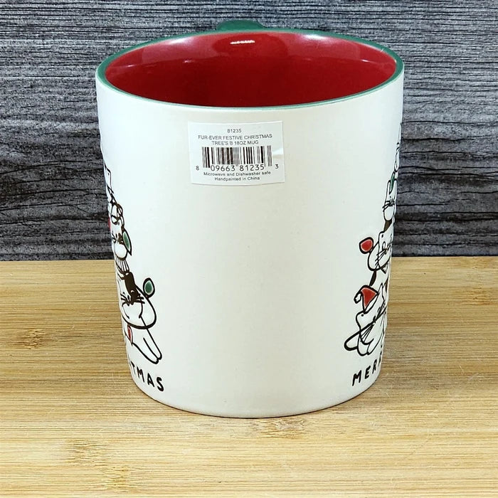 Christmas Cats in Santa Hats Tree Mug Blue Sky Ceramic Red Cup Holiday 18oz