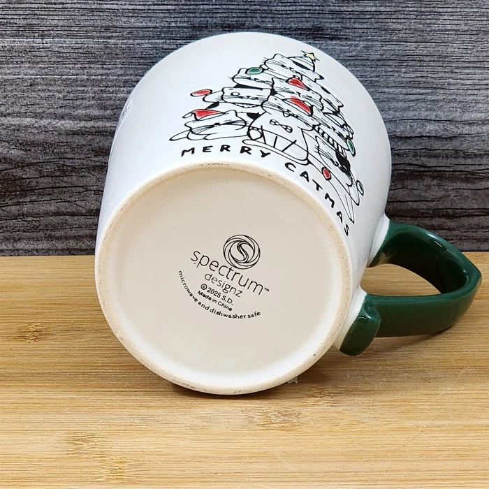 Christmas Cats in Santa Hats Tree Mug Blue Sky Ceramic Red Cup Holiday 18oz