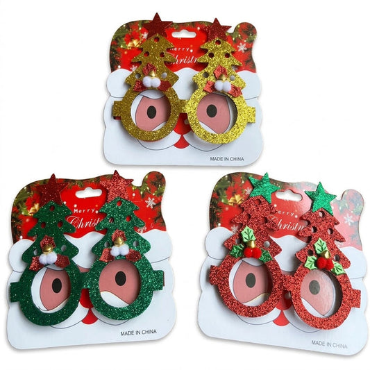 Christmas Glitter Tree Novelty Party Glasses - Assorted Gold, Red & Green | Wholesale