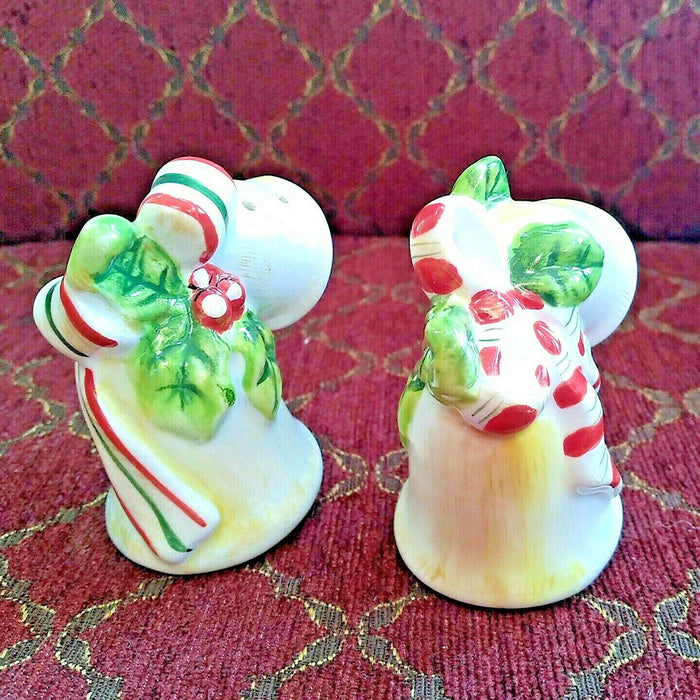 Christmas Holiday Bells Salt And Pepper Shakers With Striped Bows