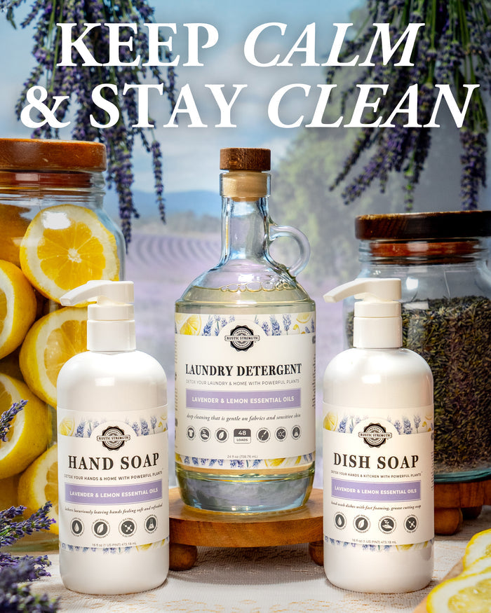 Rustic Strength - Cleaning Set | Lavender & Lemon lifestyle image with the caption: "Keep Calm & Stay Clean"