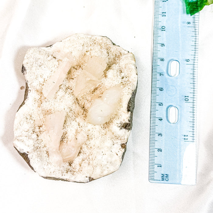 Clear Stilbite &  Clear Apophyllite on Okenite Mineral Specimen (O)