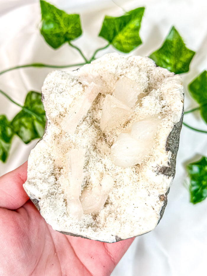 Clear Stilbite &  Clear Apophyllite on Okenite Mineral Specimen (O)
