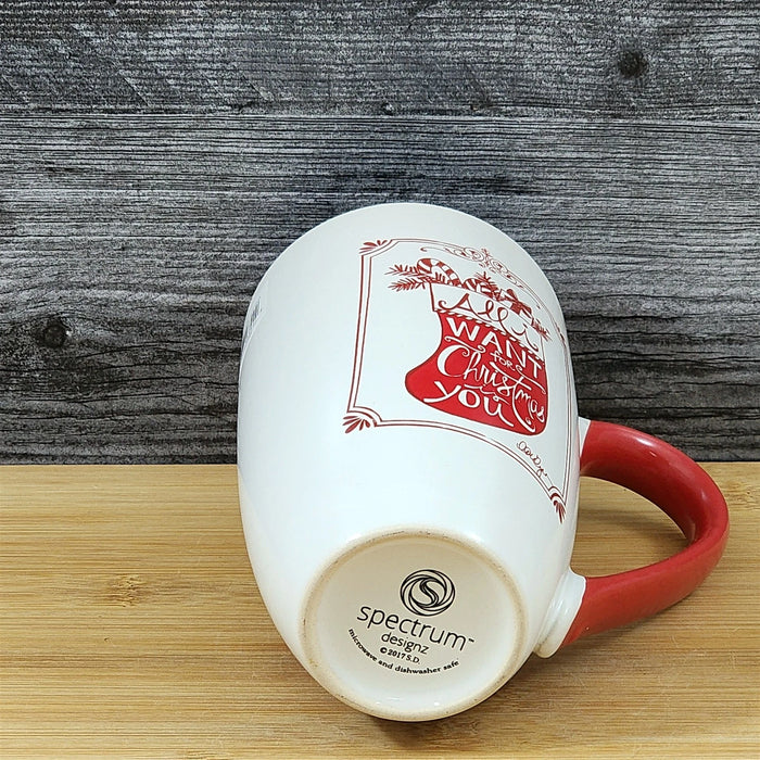 Coffee Mug Christmas Holiday Saying Red Stocking Ceramic Tall Cup Blue Sky 18oz