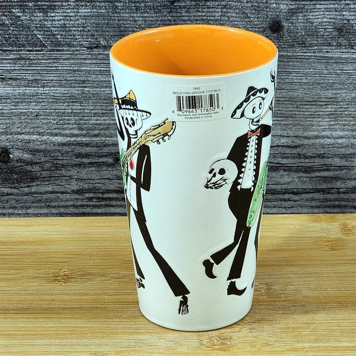 Coffee Mug Day of the Dead Skeleton Guitar Band Cup Orange Ceramic Blue Sky 17oz