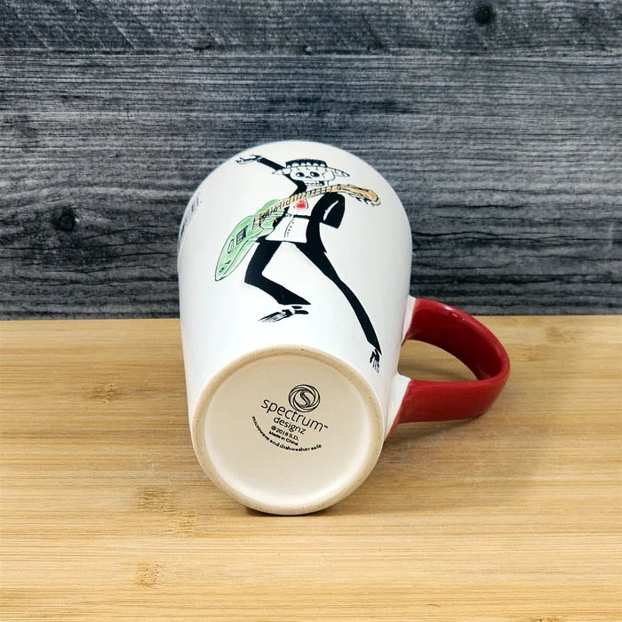 Coffee Mug Day of the Dead Skeleton Guitar Tea Cup Red Ceramic Blue Sky 17oz