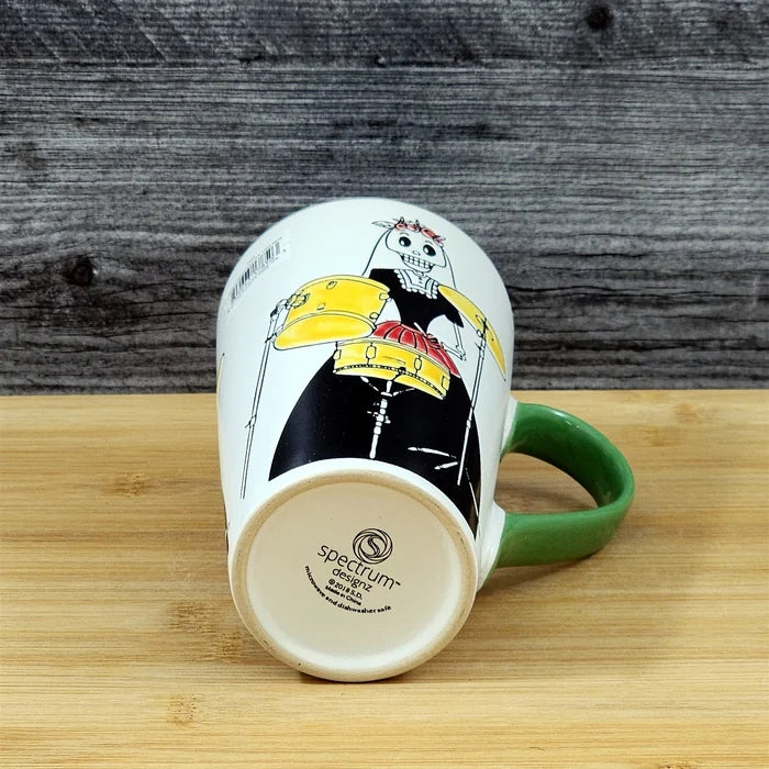 Coffee Mug Day of the Dead Skeleton Woman Drummer Cup Ceramic Blue Sky 17oz