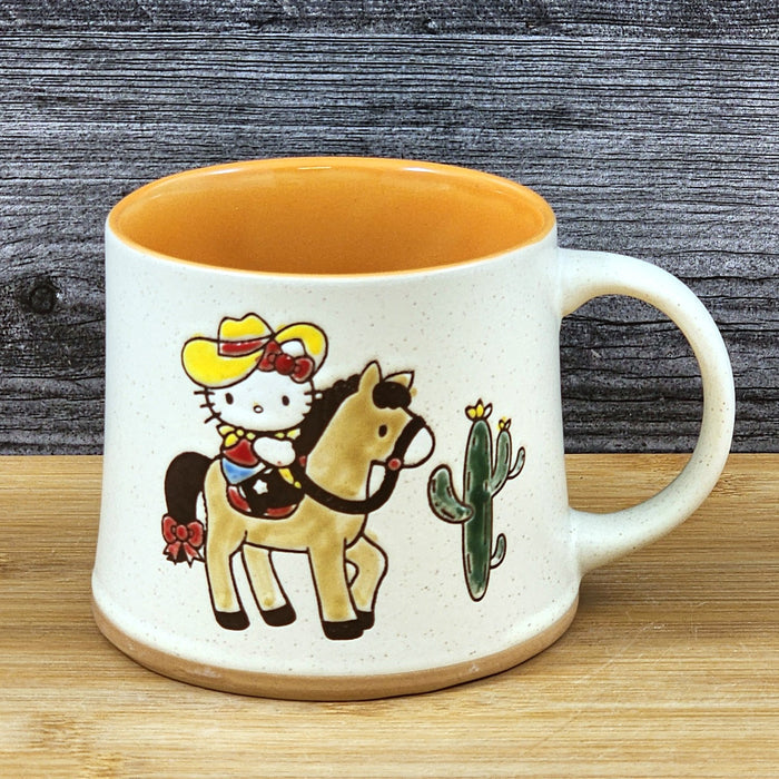 Coffee Mug Hello Kitty Western Cowgirl Horse Cactus Cup Blue Sky Ceramic Orange