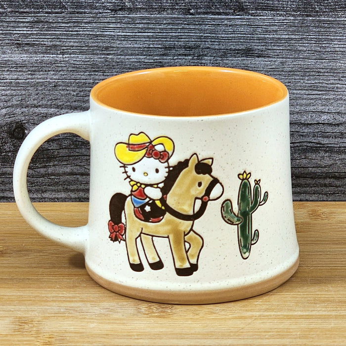Coffee Mug Hello Kitty Western Cowgirl Horse Cactus Cup Blue Sky Ceramic Orange