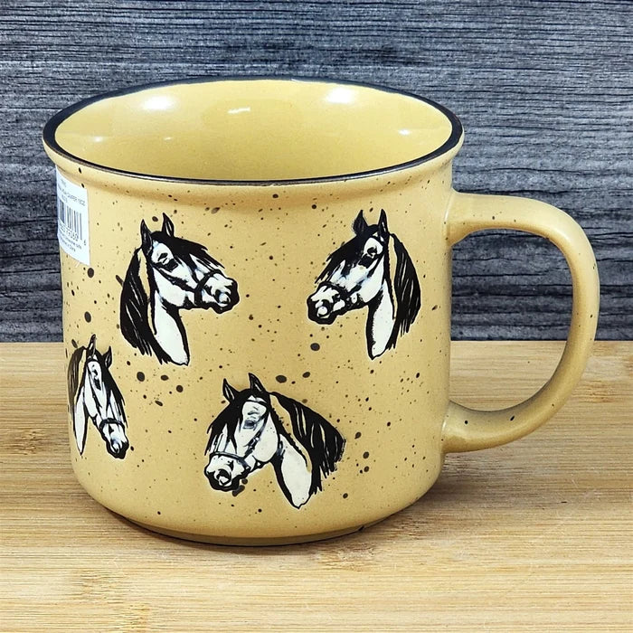 Coffee Mug Horse Lover Rustic Farm Equestrian Ceramic Tea Cup Blue Sky 18oz