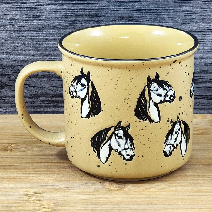 Coffee Mug Horse Lover Rustic Farm Equestrian Ceramic Tea Cup Blue Sky 18oz