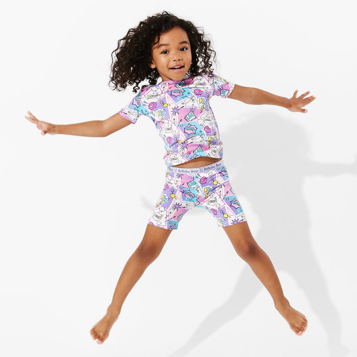 Comic Purple Bamboo Kids Pajama Short Set