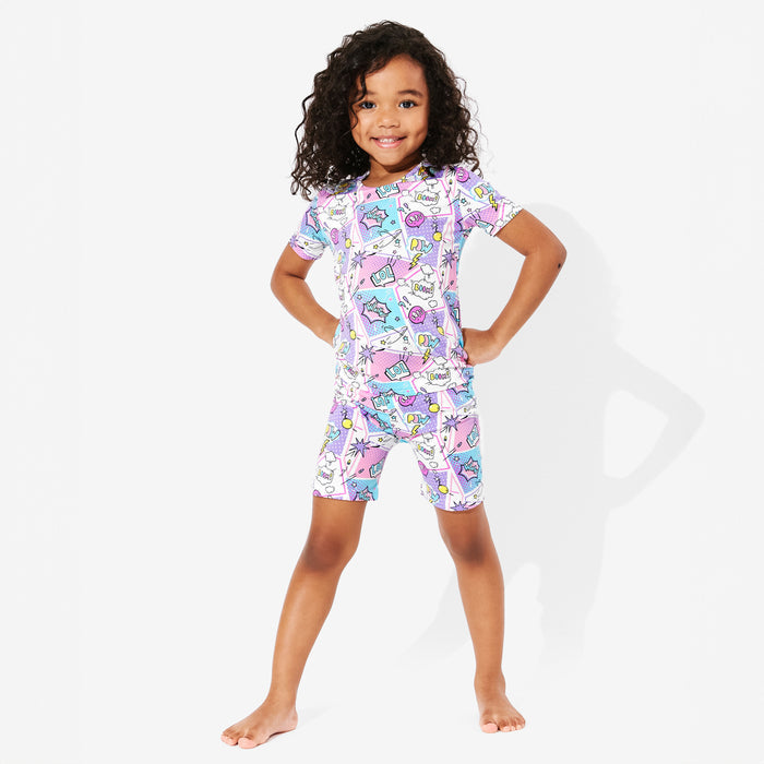 Comic Purple Bamboo Kids Pajama Short Set