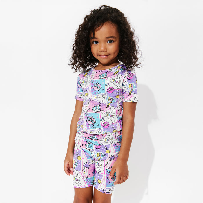 Comic Purple Bamboo Kids Pajama Short Set