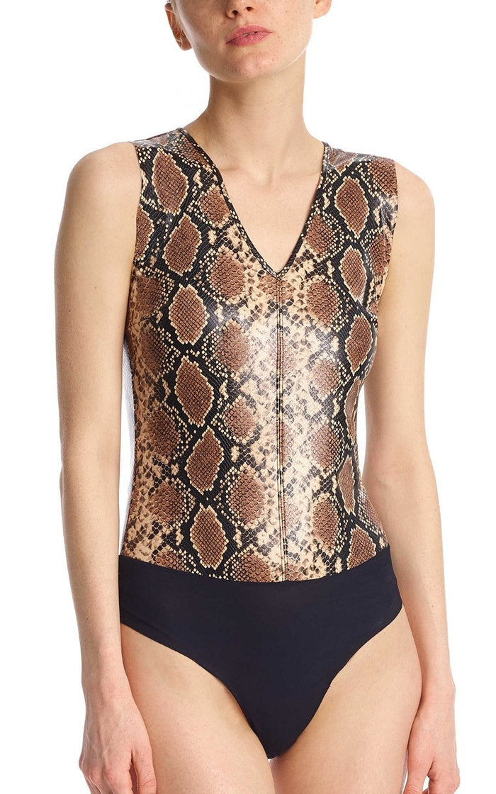 Commando Faux Leather Animal V-Neck Bodysuit - BDS016