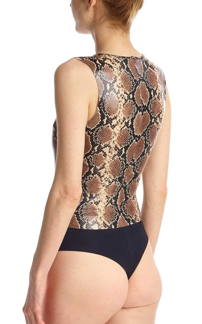 Commando Faux Leather Animal V-Neck Bodysuit - BDS016