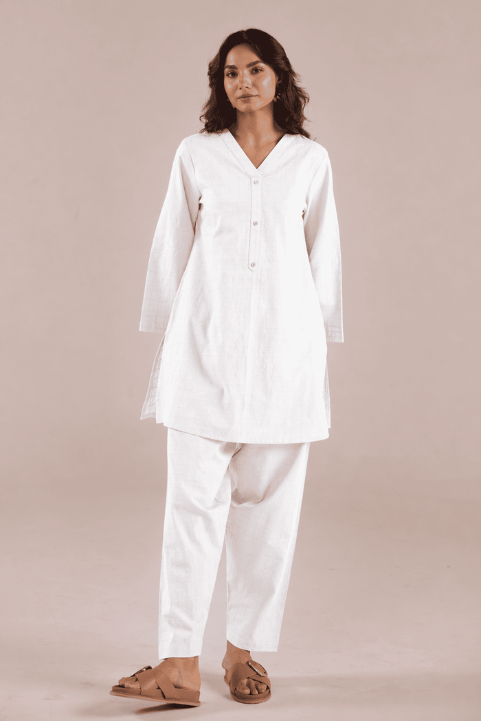 Crisp White Solid Checks Co - ord Set - Tara - C - Tara
