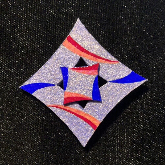 Curvy Square Jewelry Art Brooch in blue Violet Red Pink and Ultramarine Blue
