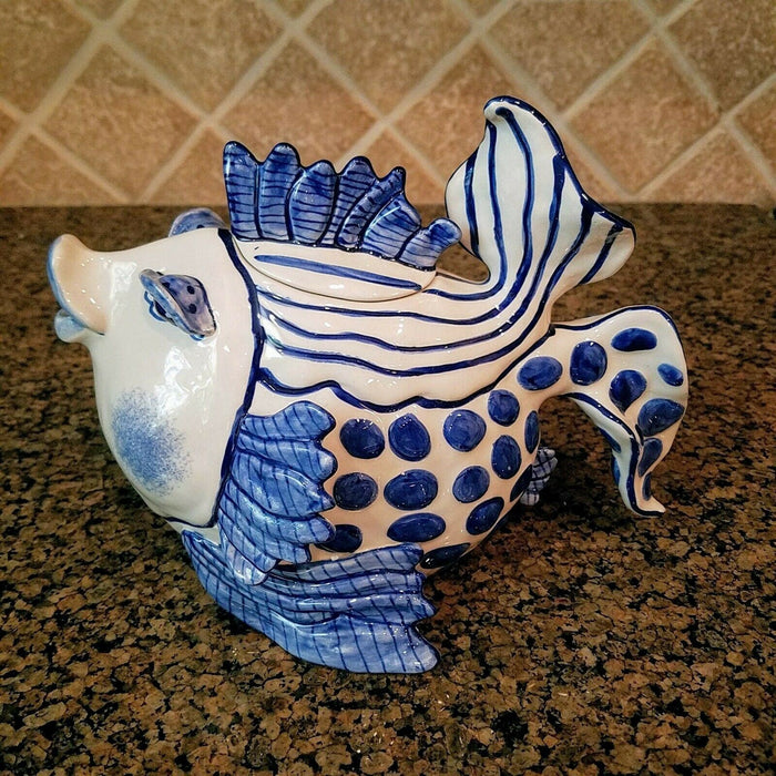 Delft Fish Teapot Ceramic Decorative Kitchen Decor New Blue Sky Diane Artware