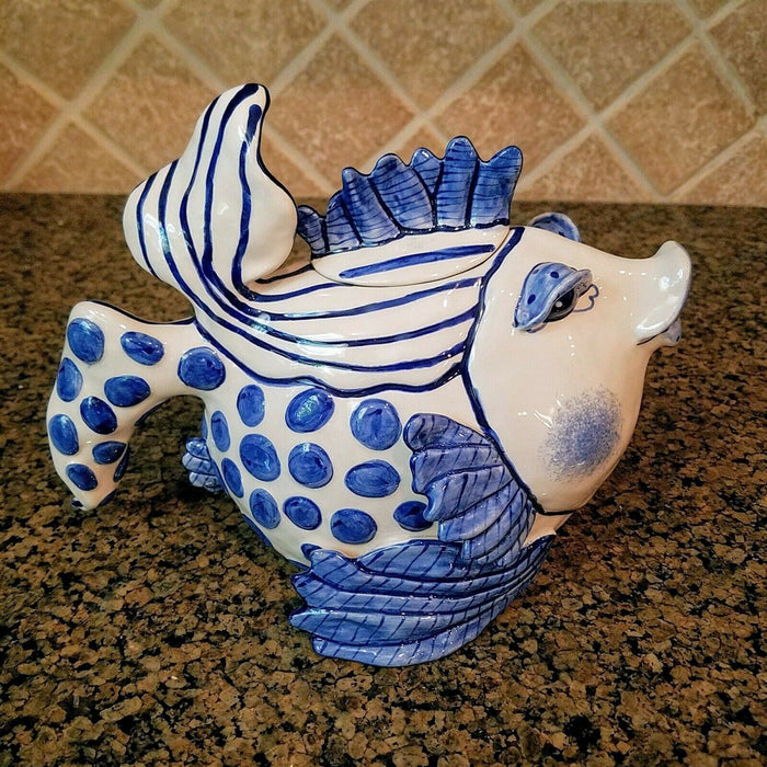 Delft Fish Teapot Ceramic Decorative Kitchen Decor New Blue Sky Diane Artware