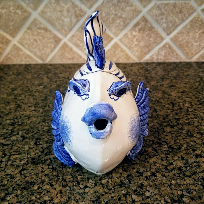 Delft Fish Teapot Ceramic Decorative Kitchen Decor New Blue Sky Diane Artware