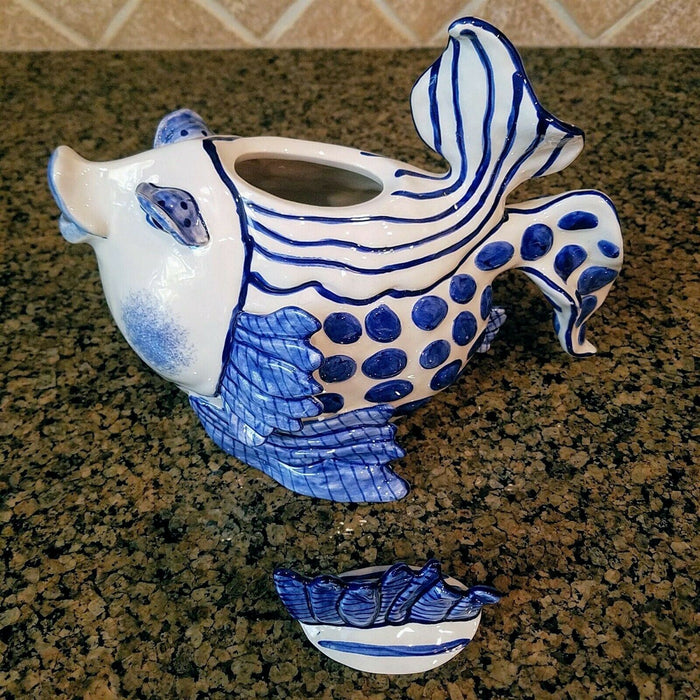 Delft Fish Teapot Ceramic Decorative Kitchen Decor New Blue Sky Diane Artware