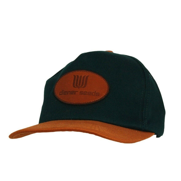 Diener Seeds Farming Hat 5 Panel Ball Cap Snapback Leather Logo Hunter Green