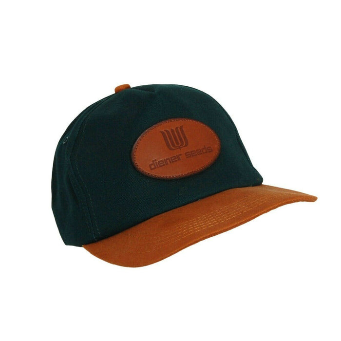 Diener Seeds Farming Hat 5 Panel Ball Cap Snapback Leather Logo Hunter Green