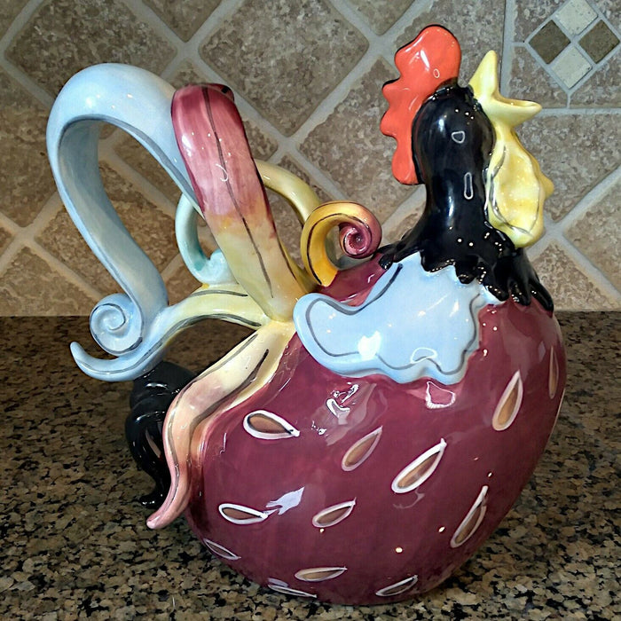 Diggory Basso Rooster Teapot Decorative Decor Blue Sky By Heather Goldminc