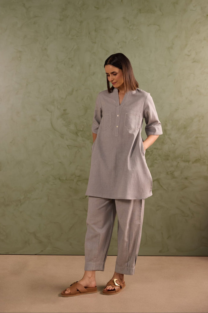 Dove Grey Linen Blend Co-ord Set - Tara-C-Tara