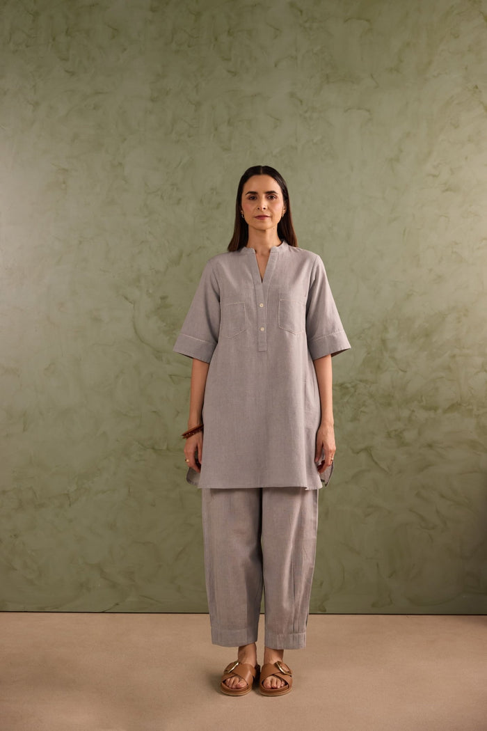 Dove Grey Linen Blend Co-ord Set - Tara-C-Tara