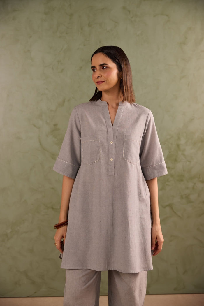 Dove Grey Linen Blend Co-ord Set - Tara-C-Tara